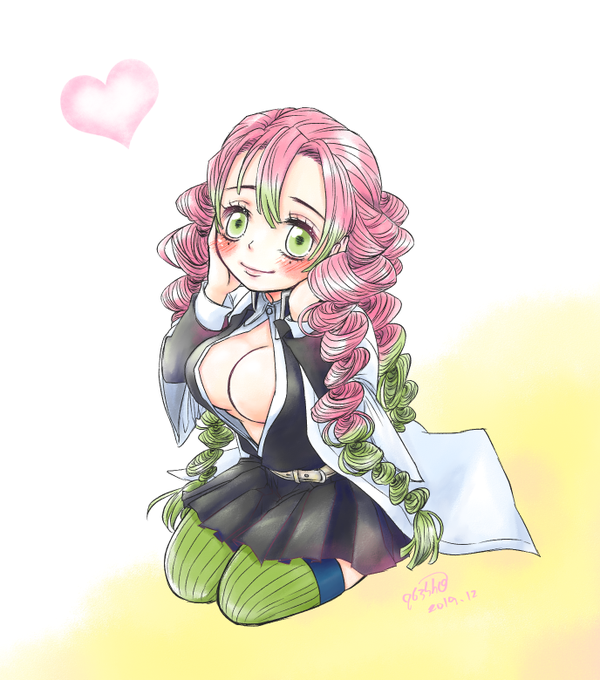 鳴海 星さんがTwitterに投稿した甘露寺蜜璃(鬼滅の刃)のイラスト。