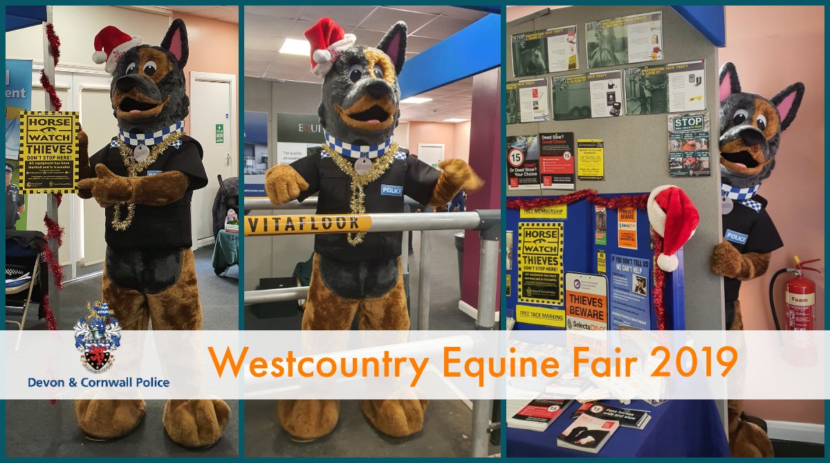 DCPoliceRural_D's tweet photo. #PDBravo has been out & about at @EquineSW causing mischief. If you see him out & about make sure you say hi. He is very keen to help people understand #RuralCrimeMatters & thinks you should see his friends at the @DC_Police stall on #Stand217 to discuss #EquineCrime prevention https://t.co/MIamOHqIjf