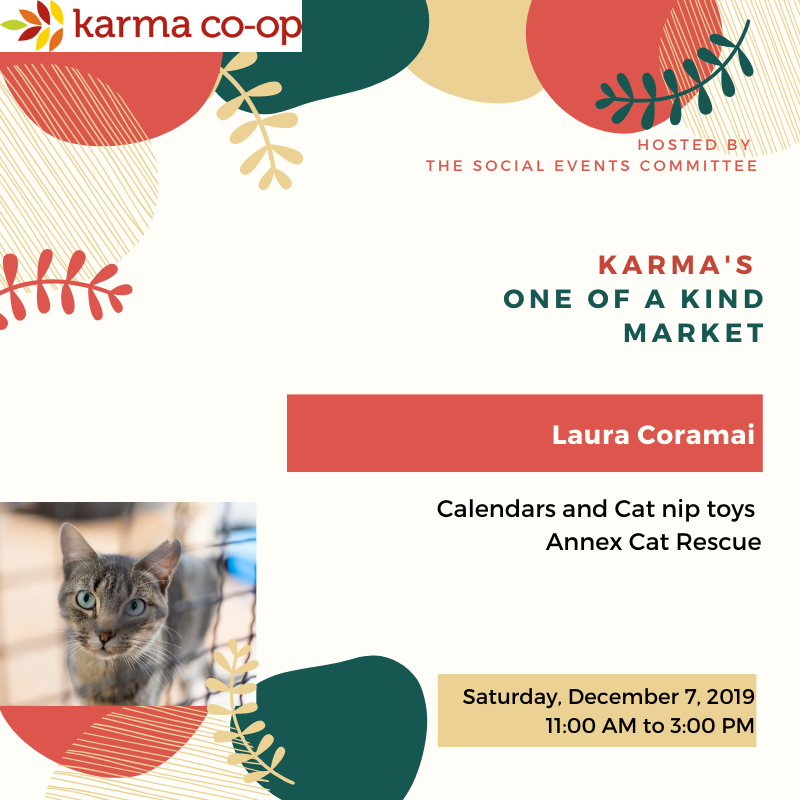 KarmaCoop's tweet photo. Don't forget the furry ones this #holiday season! At our #OneOfAKindMarket today (11-3), you can get some top quality herb for those special felines on your list, among other awesome finds.. 😻 Proceeds of cat toys go to @annexcatrescue . #holidaymarket #eventsTO #giftideas https://t.co/fhToeSZxNi