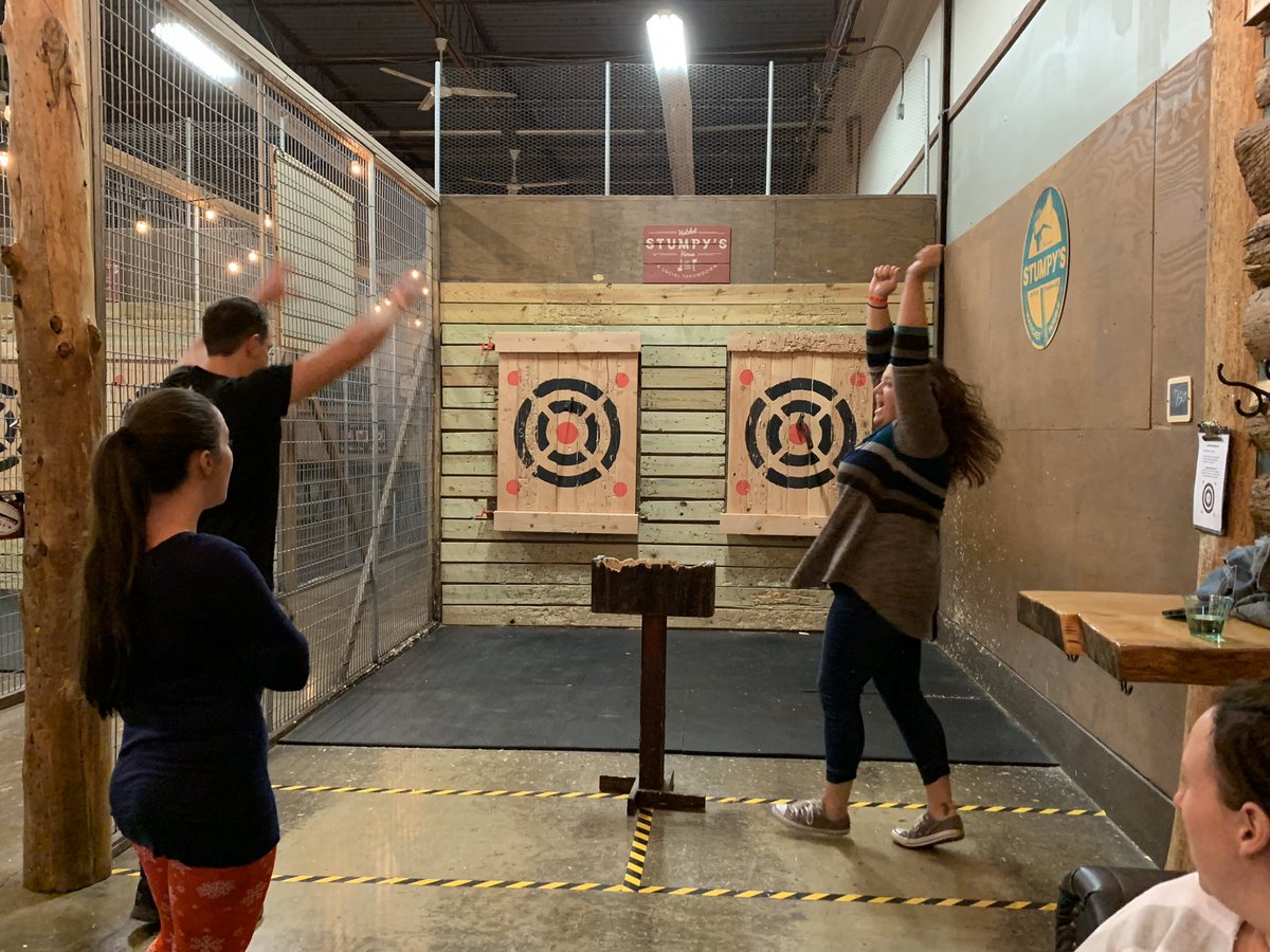 Teachers enjoying a fun night of laughs and hatchet throwing! We are blessed by this great bunch!@StumpysHH #hatchetthrowing #teachers #nightout #olmcblueknights #asburypark #olmc