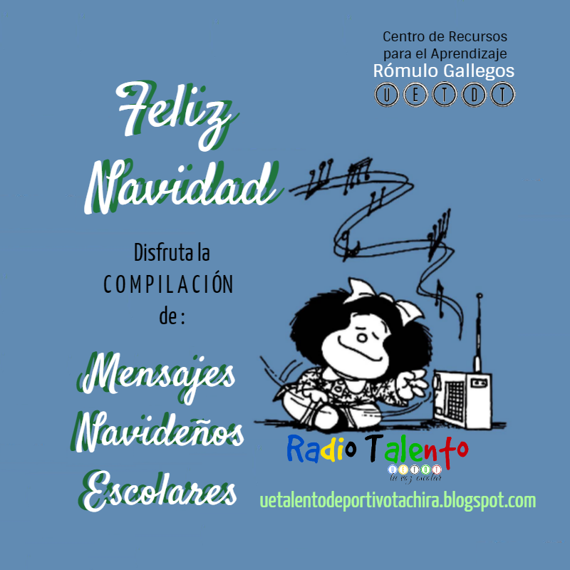 crauetdt's tweet photo. #MensajesNavideños Escucha y #Difunde la compilación de #Radioclips 🔊FELIZ NAVIDAD🗣mensajes navideños que han realizado estudiantes #Atletas de @UETDT #Táchira deseando lo mejor 🇻🇪 #RadioTalento @charlychaves @MPPEDUCACION
➡️https://t.co/Si7b5Mp7tX
#PatriaInclusivaYHumanista https://t.co/y8V1CElM6S