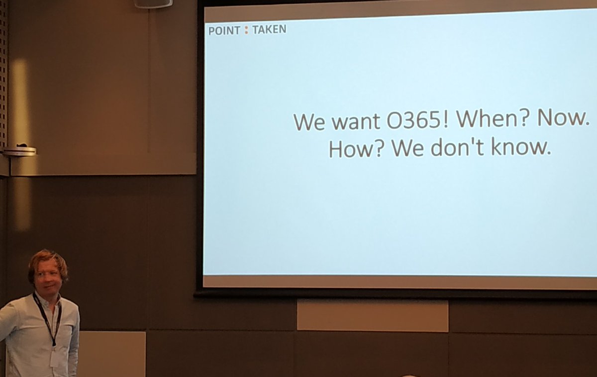 point_taken_'s tweet photo. @kjetiloe tar oss gjennom viktige valg underveis i en reise til skyen på O365. #spsoslo #SharePoint 💪 https://t.co/clOxY51b3Q