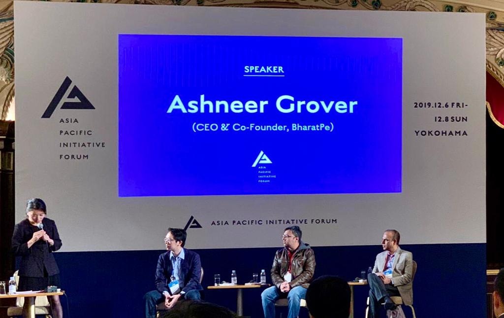 bharatpeindia's tweet photo. We are excited to be a part of the Asia pacific Initiative Forum happening in Japan. Here is our co-founder, @ashneergrover,  sharing his views on the advantages of a Cashless economy.

#UPI #GoDigital #qrcode #easypay #cashless  #DigitalIndia #GoCashlessGoDigital #BHIMUPI https://t.co/sKAy6DJlh6