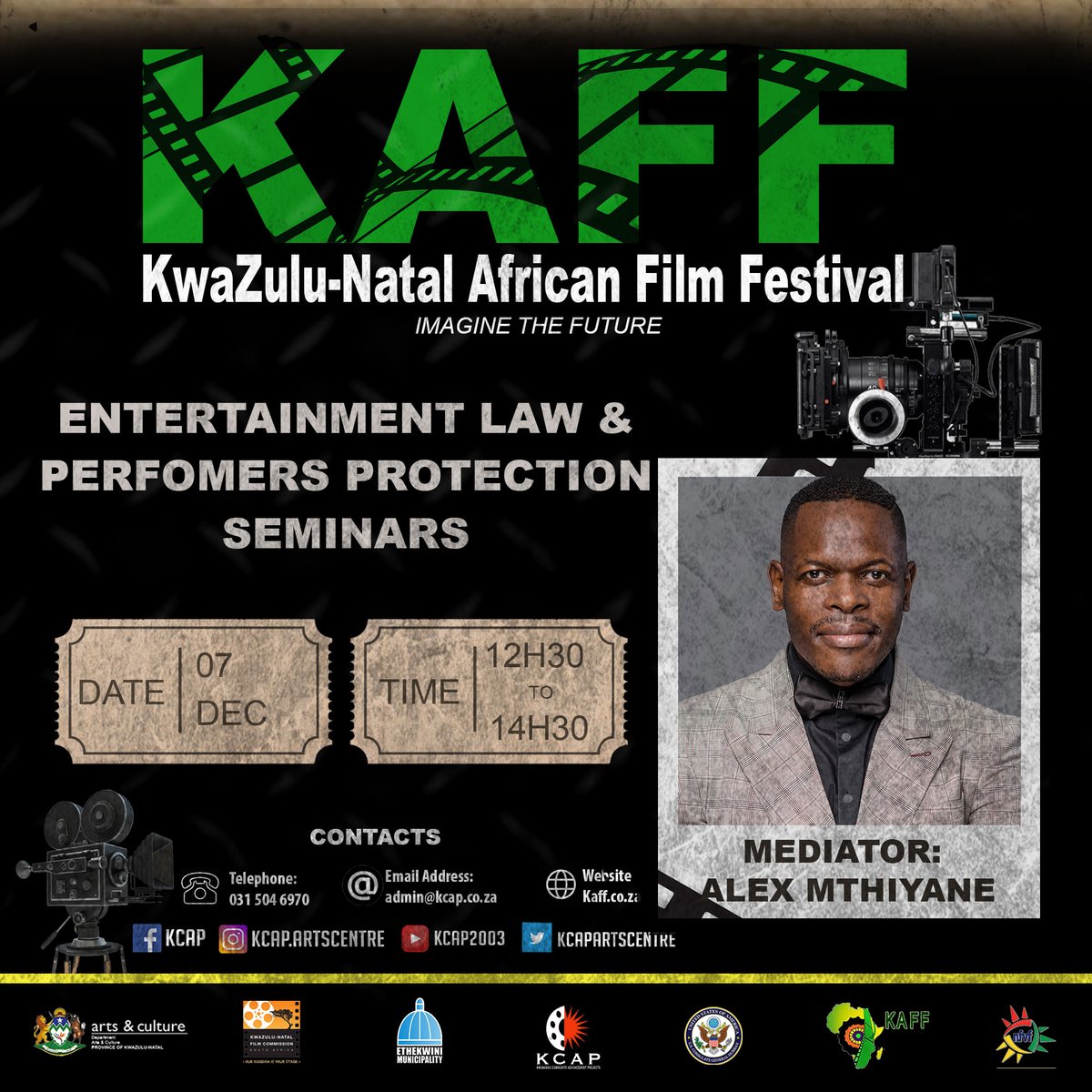 #KAFF2019 brings you <a href="/AlexMthiyane/">A L E X M T H I Y A N E</a> 
Please do join us 💃🏾🎬🕺🏾
#EntertainmentLaw #wedoart #weliveforart #creativespace #film #movies #ImagineTheFuture 📽🌍🎬