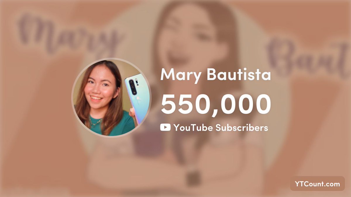 YTCount's tweet photo. @maryxbautista Congratulations Mary! You reached 550,000 subscribers on #YouTube. ✨
→ https://t.co/qNdtrDwazL https://t.co/ZSqPG7BiE9