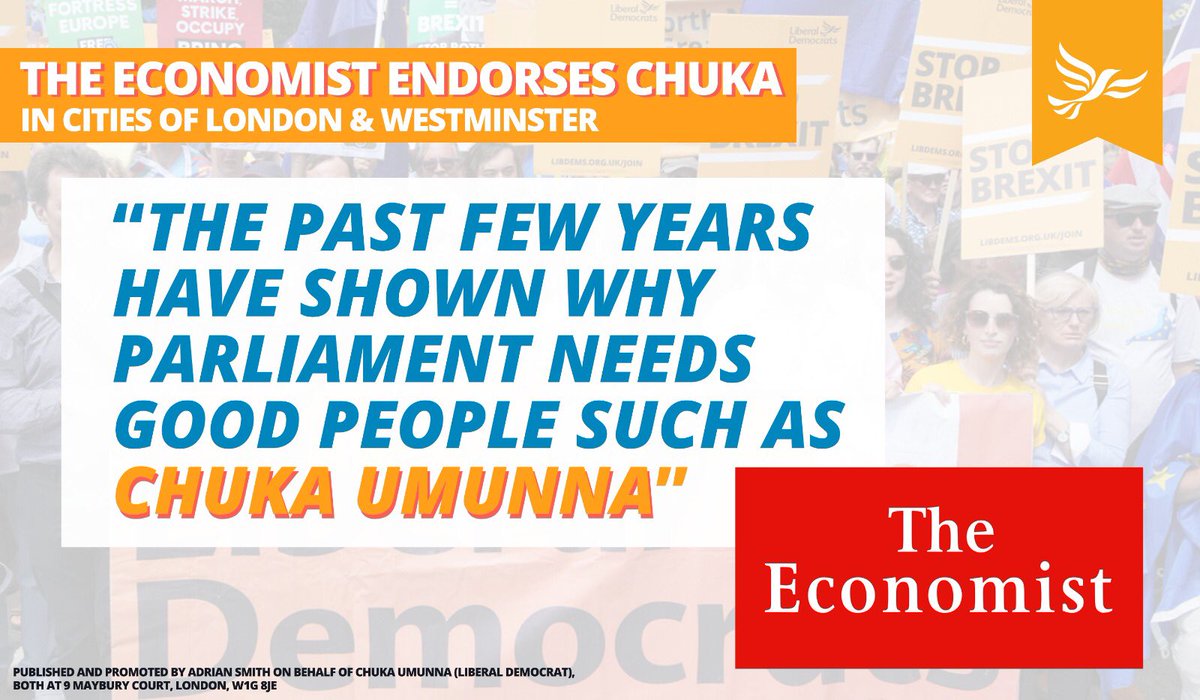 I’m delighted that <a href="/TheEconomist/">The Economist</a> have endorsed the <a href="/LibDems/">Liberal Democrats</a> and my campaign in the Cities of London &amp; Westminster! #FBPE economist.com/leaders/2019/1…