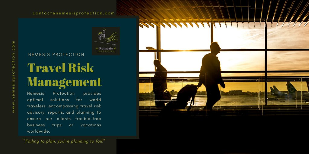 NemesisProtect1's tweet image. #NemesisProtection provides optimal solutions for world travelers, encompassing travel risk advisory, reports, and planning to ensure our clients trouble-free business trips or vacations worldwide. Get in touch at contact@nemesisprotection.com for more info. 

#travelsecurity