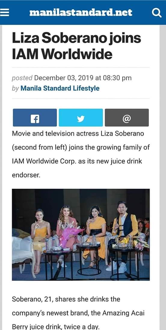 AngelicaMarav16's tweet photo. Thank you https://t.co/YVTi47IYEC for featuring our IAMbassador, Ms. Liza Soberano with our AMAZING Açai Berry drink!!! 🥰💻 

Click the link to access the full article: https://t.co/RCmTh4qE95

#AMazingABC
#AcaiBacopaCollagen
#IntelligentlyBeautiful
#IAMLizaSoberano https://t.co/QTZm55TvJb