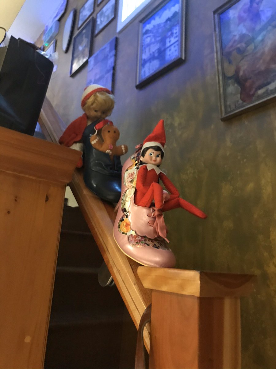 Betty’s found a different use for for the shoes in our shop!...banister sliding in style 😍 #elfontheshelf #environmentallyfriendly #harrogatehour #AntiqueFurniture #SBS #vintage