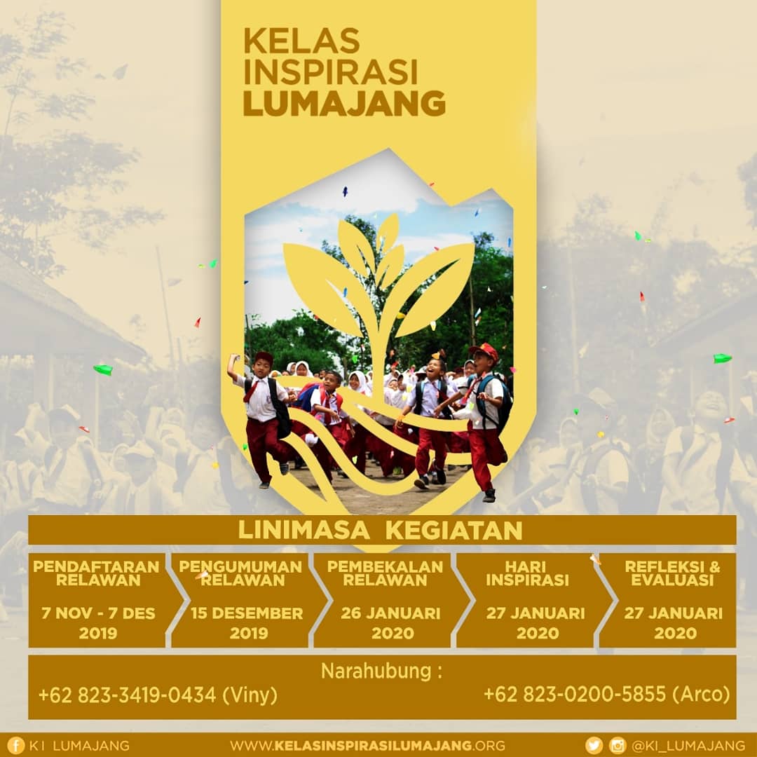 Hari terakhir pendaftaran relawan pengajar dan relawan pendokumentasi kelas Inspirasi Lumajang.
Jika belum, yuk segera daftarkan dirimu.
Tunggu pengumuman dari kami ya, para relawan! 😉
📱Ikuti info kami melalui
Facebook: Ki Lumajang
Instagram: <a href="/KI_Lumajang/">KlsInspirasiLumajang</a>
#KIlumajang6
#lumajang