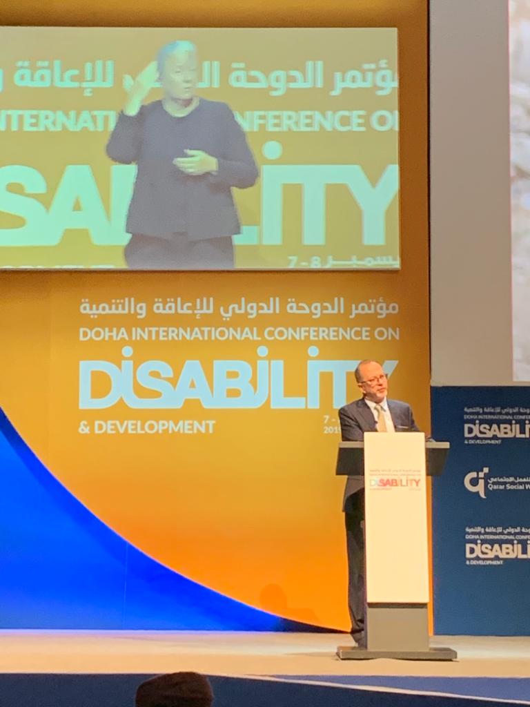 UNICEFmena's tweet photo. "I would like to start my speech today with an appreciation for the Government of Qatar &amp; @qatarsocialwork  for their [...] commitment to advance the work on disability in country &amp; beyond, as well as for hosting such an important conference today."

@TedChaiban at  #DICDD https://t.co/v8F9QPZivu
