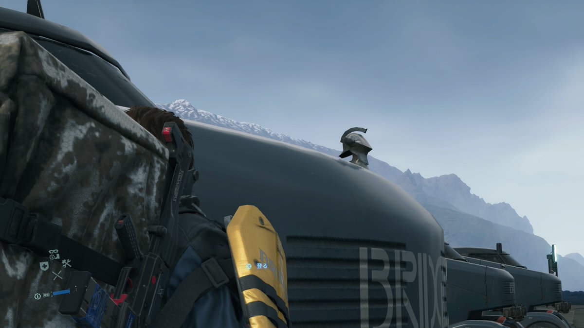zohalsystem's tweet photo. ねぇみてみて！トラックの頭んとこにルーデンスいるぅ！・・・今さら？？笑 #PS4share #DeathStranding #デススト https://t.co/jXRH29toYz