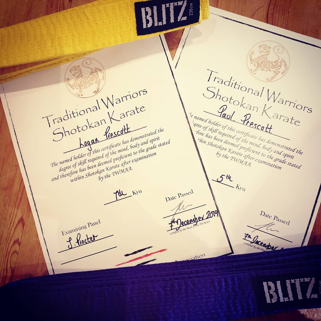 Intense morning #Shotokan #karate grading @WARRIORSDOJO with <a href="/senseijackpok/">Sensei Jack</a> . Logan worked really hard and achieved his 7th Kyu. #traditionalwarriors