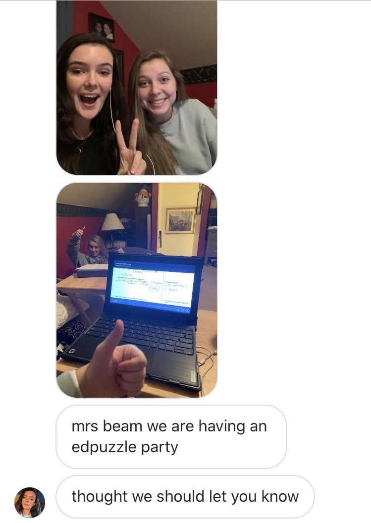 MrsLBeam's tweet photo. I love that these #HonorsChem students work together to complete their @edpuzzle and embedded questions. We have a classroom culture of self-reflecting, taking risks, and asking for help. I love that it translates outside of the classroom!! #WarriorWay https://t.co/E0bou18jfF