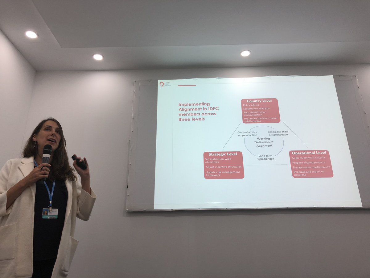<a href="/climatepolicy/">Climate Policy Initiative</a> says that #Parisalignment for <a href="/IDFC_Network/">International Development Finance Club</a> unfolds at 3 levels : supporting countries climate policies, adjusting mandate and strategic objective and defining operational processes to align their business with a low carbon &amp; resilient development. #COP25Madrid