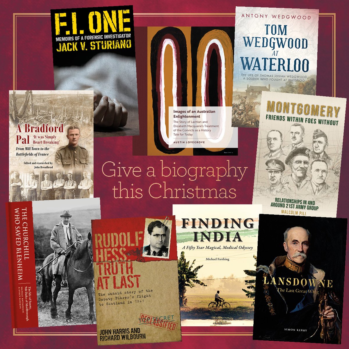 UnicornPubGroup's tweet photo. Day 7 of #UnicornAdvent brings some great biographies!
#FIOne #ImagesofAustralianEnlightenment #TomWedgwoodatWaterloo #Montgomery #Lansdowne #FindingIndia #RudolfHess #TheChurchillWhoSavedBlenheim #ABradfordPal https://t.co/OMwqVsMy3n