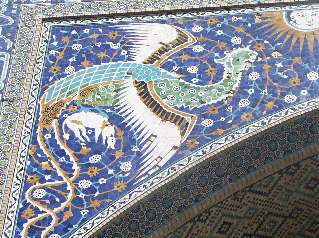 Decoration of a Simurgh outside of Nadir Divan-Beghi Madrassah, Bukhara.