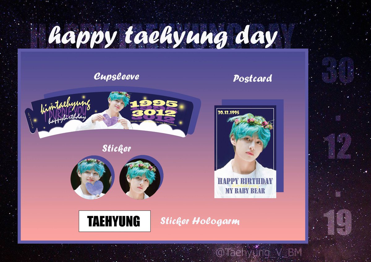 Taetaebiboo's tweet photo. ♡Happy Taehyung Day♡
Give away by @Taehyung_V_BM 
📮รอบไปรค่าส่ง 30/50
🌟1 Set/Person🌟
✔Cup sleeve 1
✔Postcard 1
✔Sticker 2
✔Sticker hologram 1
ให้สนใจกรอกฟอร์มได้เลยยย😁
https://t.co/99CwCGfxmV
//จัดส่งช่วงปลายเดือนธ.ค.- ต้นม.ค.นะคะ//
#HappyTaehyungDay
#TAEHYUNG #V #BTS https://t.co/g6mgGakZtO