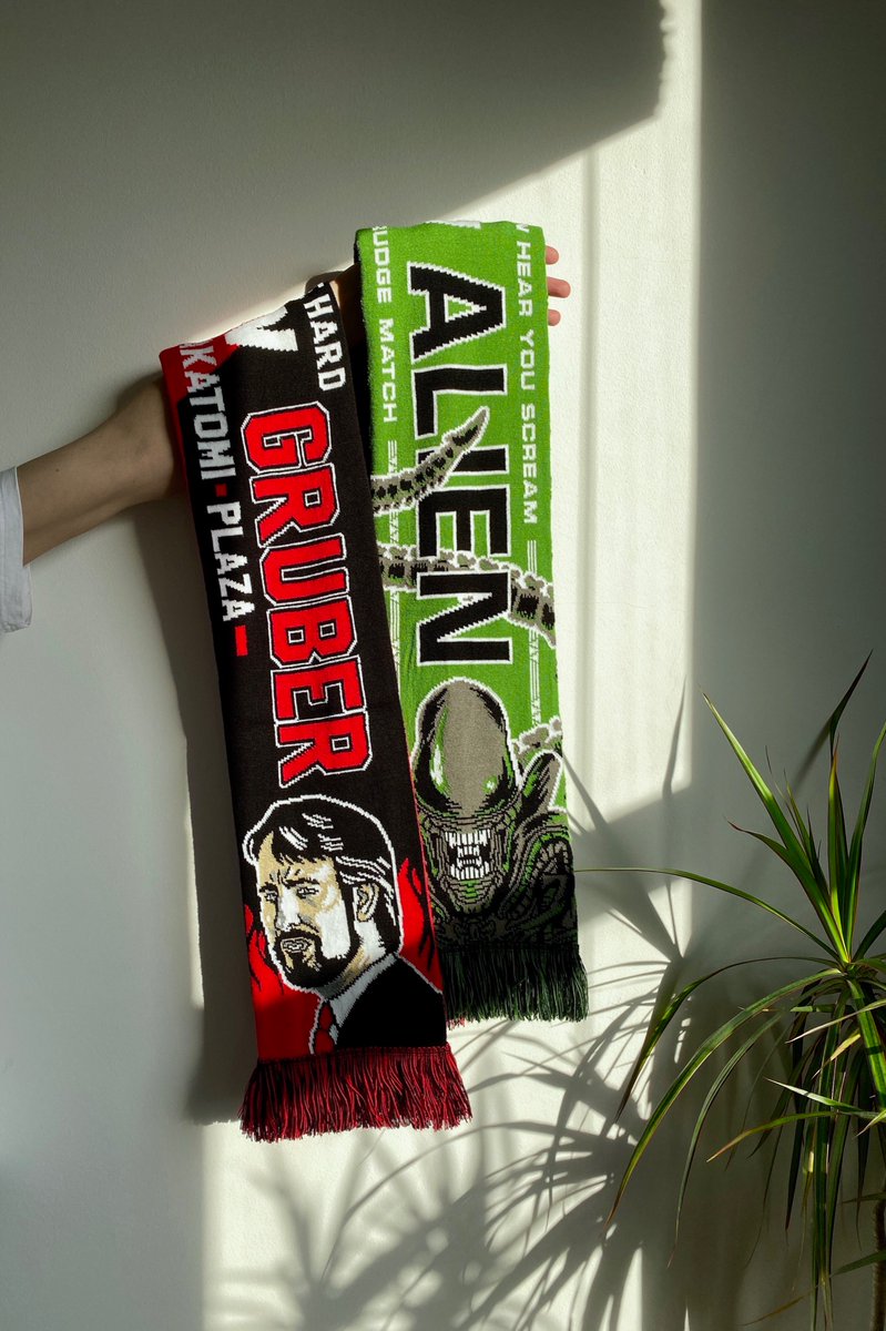 Gruber v Alien v McClane v Ripley. Get both movie scarves for £30 from 👉 shelfheroes.com
