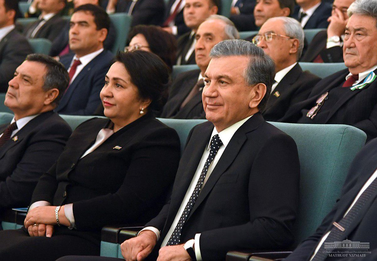 president_uz's tweet photo. The festive occasion in honor of the 27th anniversary of the Constitution of Uzbekistan has afforded everyone a great mood. The President's speech was followed by a colorful concert show with pop and opera singers, military bands, youth performances. https://t.co/cNswIV0gUF
