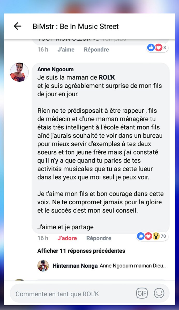 Rolk_Leparano's tweet photo. J'ai fondu en larme en voyant ce commentaire de ma mère sur la vidéo de mon freestyle que @Bimstr237 a publié sur facebook. 

Vidéo à voir ici👉🏽https://t.co/ipPeTPgOzh

#RAP #CAMEROUN #TT237 @FrLoEko @Rapcamer @237Showbiz @yemargent @Ledawa #HIPHOP #rolk #LeParano https://t.co/P59zMcHcL6