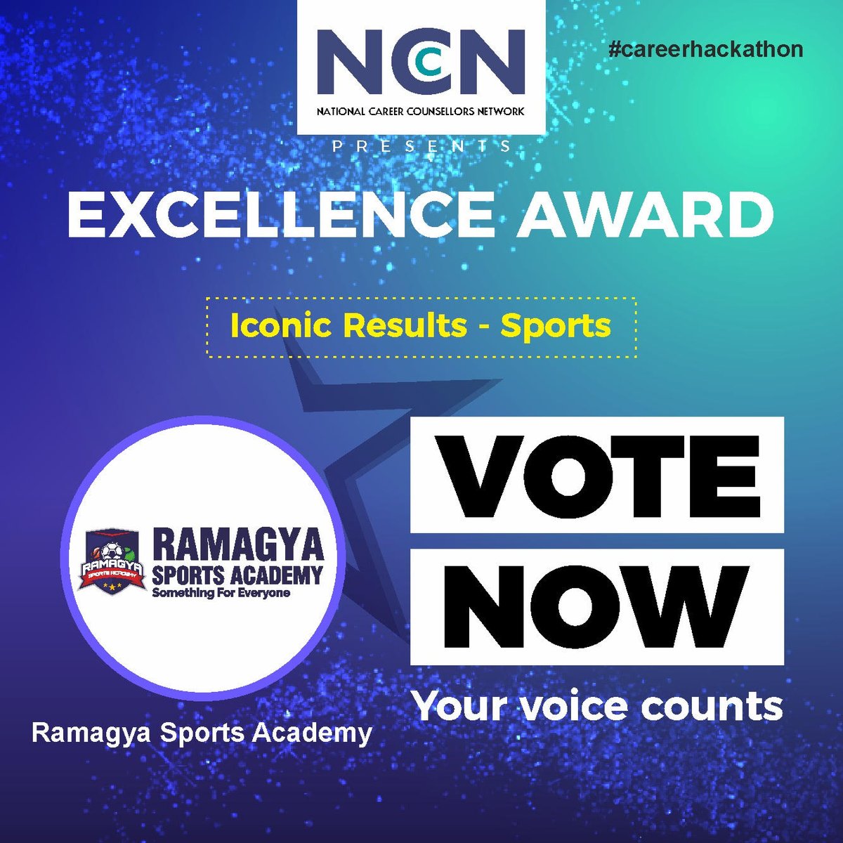 NCCN_CH's tweet photo. RAMAGYA SPORTS ACADEMY
****NCCN PRESENTS EXCELLENCE AWARD****
**ICONIC RESULTS - SPORTS**

YOUR VOTES COUNT!!!!Follow these steps:
#1 Follow @CHackathon19 on Twitter
#2 Like the picture to give your VOTE

Take your favorite closer to AWARD!!! VOTE NOW
#Careerhackathon #sports https://t.co/BmcD5jIod7