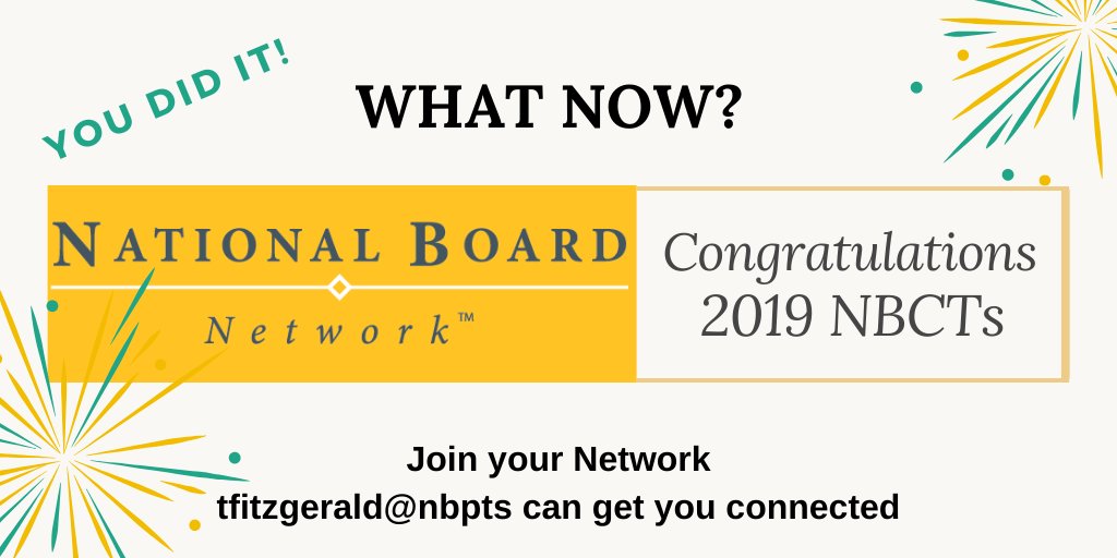 tfitz7's tweet photo. Congratulations new NBCT.  Join #teamNBCT by becoming a member of a National Board Network.  Reply and @tfitz7 will get you connected. #NBCTstrong @NBPTS https://t.co/Wa0GXPwvZ3