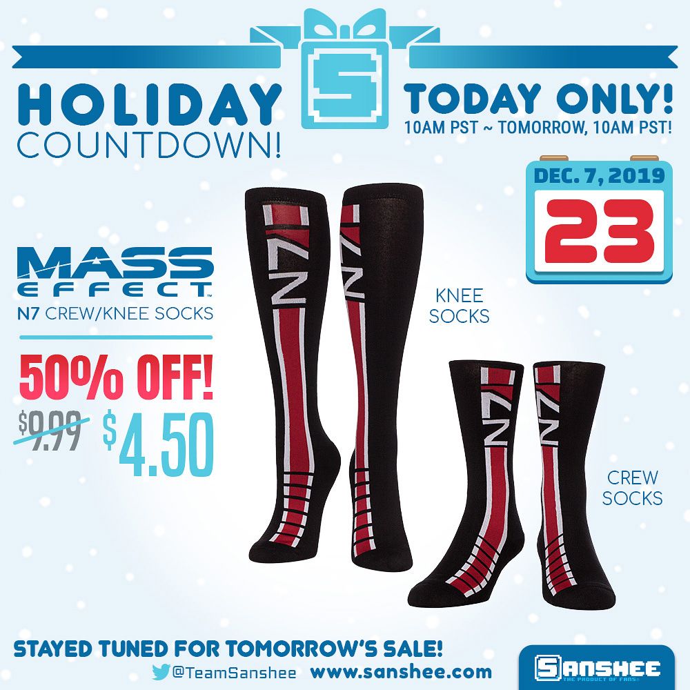 TeamSanshee's tweet photo. Our Sale-a-thon continues with our #N7 Crew and Knee-Socks on sale for $4. As a bonus, we found one of our old N7 Elite Medals which we'll give to one lucky winner along with a pair of (exceedingly comfortable) N7 Socks. Make sure to RT this to enter!

🧦https://t.co/a84npwrrOg https://t.co/a2pQTl3y0d