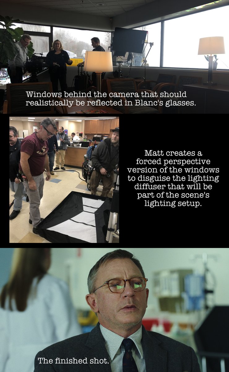 In this one, a forced perspective representation of the scene behind the camera disguises lighting equipment reflected in Blanc's eyeglasses.

Thanks to Matt for all his great work: Matt's Mattes!