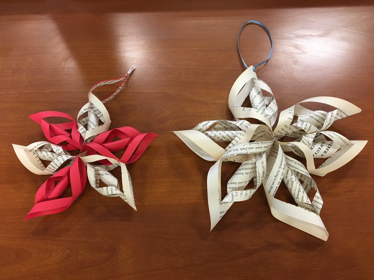 ReadNReviews's tweet photo. I’m not the type of person to “repurpose” books, but today I did. The library director asked me to make these while I was working today. I’m pretty proud of them, especially the red/white one ❄️ #Book #BookCraft #BookSnowflake #Snowflake #SnowflakeCraft #BookRecycle #Bookworm https://t.co/YQjJvI5I3l