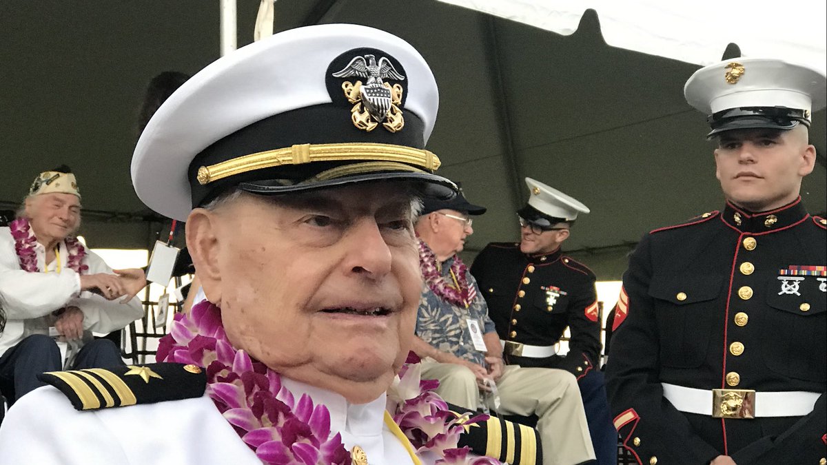 In 1941, Louis Conter was a Quartermaster 3rd Class serving aboard USS Arizona. He is one of three Arizona Survivors still living. He is the only Arizona survivor present at this year’s Pearl Harbor Commemoration Ceremony. Welcome Commander Conter. #PearlHarbor78 #USSArizona
