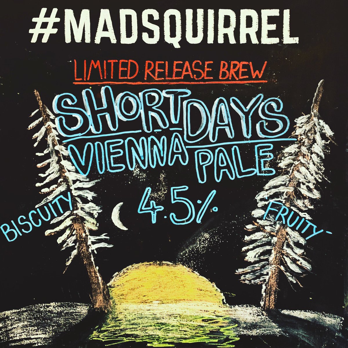 Our limited release Vienna Pale ‘Short Days’ is now available on cask! Expect fruity hops on top of light biscuit malt.
#madsquirrel #madsquirrelharpenden #harpenden #hertfordshire #beer #craftbeer #craftbeeruk #ukcraftbeer