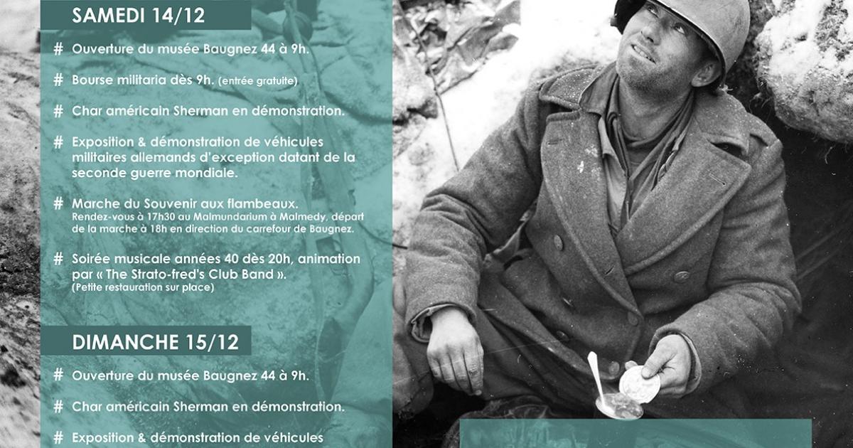 [#BATAILLE DES #ARDENNES - 75 ans] Ces 14 et 15 décembre, le musée #Baugnez 44 organise une #bourse d'#antiquités #militaires, des #balades, une #exposition et des #démonstrations. walloniebelgiquetourisme.be/fr-be/content/…