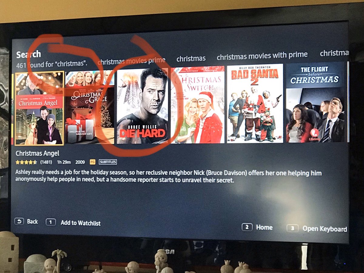 DaveSinclairFun's tweet image. Despite what Bruce Willis has said, if you search Christmas Movies on Amazon Prime the results include Die Hard.  Discuss.