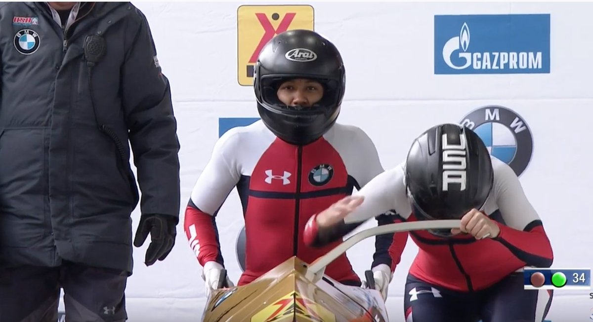 USABS's tweet photo. .@breinbolt and @supa_dupa_chick got the @KOAKampgrounds sled to the finish in 57.06 seconds after a start time of 5.63. #gogog @BMWUSA @UAWomen @AraiAmericas https://t.co/6yd6h23wwr