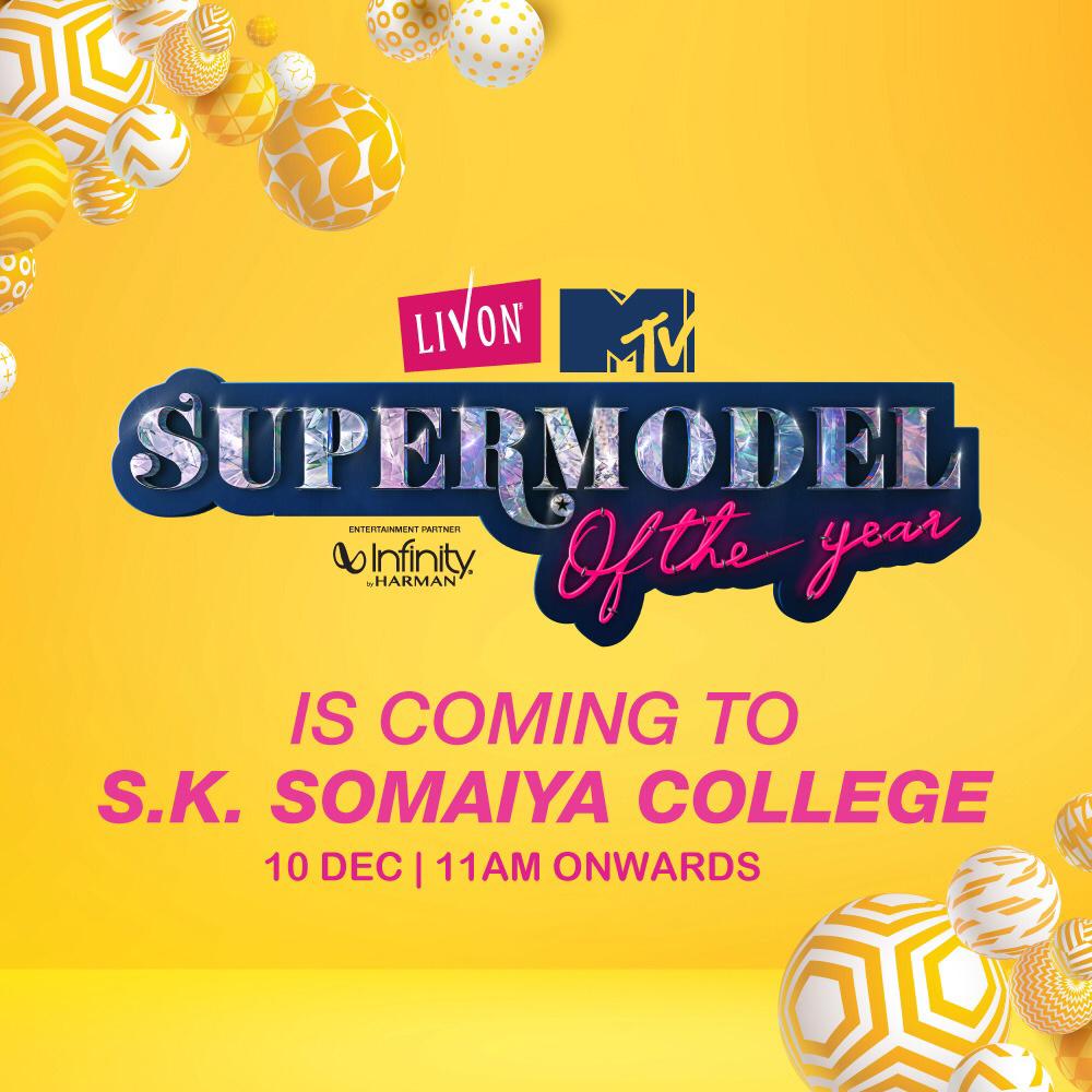 MTVIndia's tweet photo. Mumbai! Dress up and get ready 'cause @LivonSerum MTV #SupermodelOfTheYear Entertainment Partner @infinityinmusic is coming to your city at @Mediatheque_, S.K. Somaiya College on 10th December 11 AM onwards.
You don't wanna miss this! 🔥 https://t.co/Ti1fZA8fHx