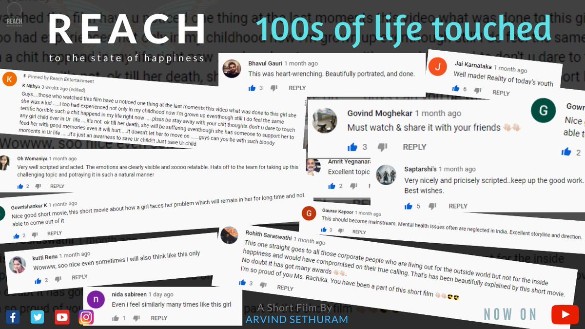 ReachEntertain's tweet photo. 100s of Life touched by #reach
#reach - to the state of happiness an award winning short film. Thank you for your love!💞
#filmfestival2019 #international #filmfest2019
Spread awareness with #reach! #reachentertainment #arvindsethruam #shortfilm
Watch Now:
https://t.co/1MRGUkJpPr https://t.co/jdGbkpV0TZ