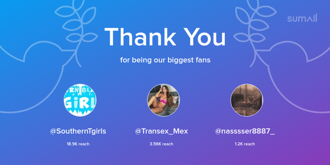 Our biggest fans this week: SouthernTgirls, Transex_Mex, nasssser8887_. Thank you! via https://t.co/MQbZ2Va1B6