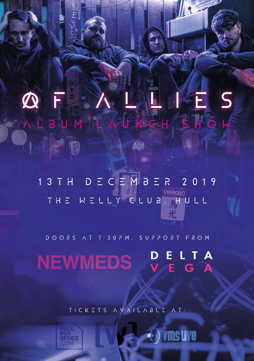 Last gig of 2019 🤘🖤🤎 Fri 13th - celebrating <a href="/weareofallies/">Of Allies</a> ALBUM LAUNCH at <a href="/giveitsomewelly/">The Welly</a> w/ <a href="/NEWMEDS1/">NEWMEDS</a>  Tix 👉 bit.ly/WellyFri13th <a href="/HullBoxOffice/">Hull Box Office</a> 
#livemusic #livemusicinhull #rock #bbcintroducing #bbcintrohull #altrock #hardcore #giveitsomewelly