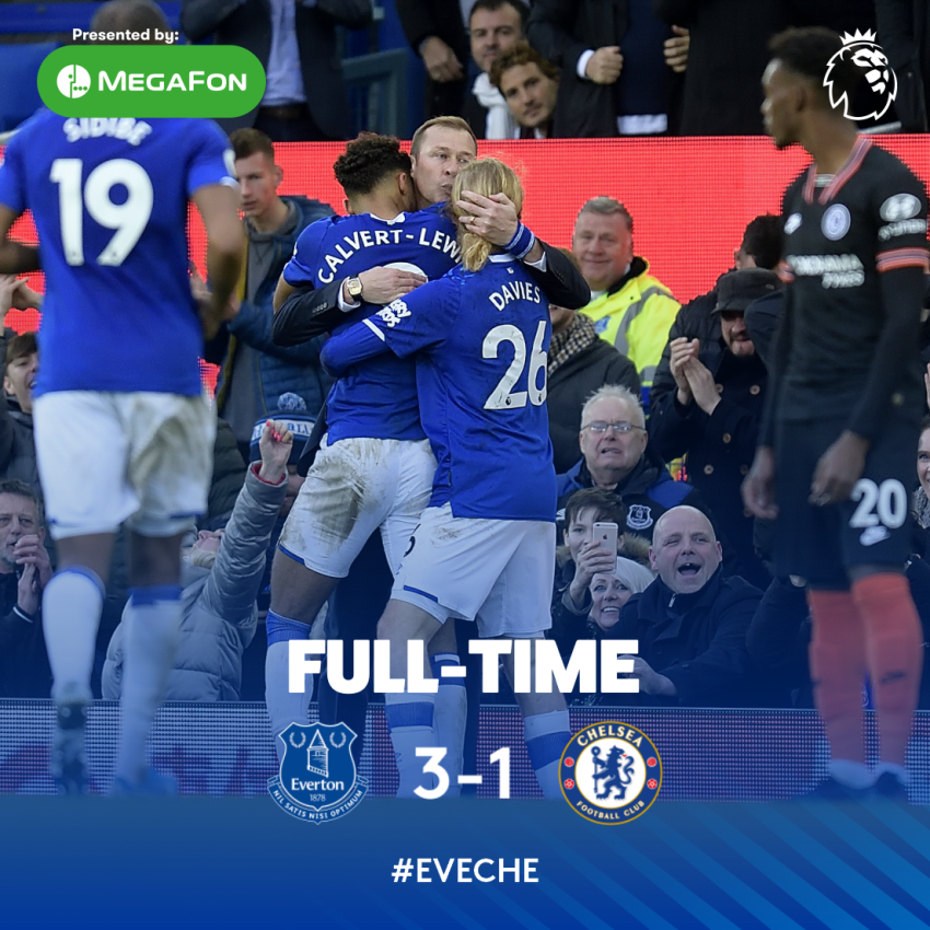 Everton's tweet photo. FT. 3️⃣ goals, 3️⃣ points.

What an afternoon at Goodison! 💙 #EVECHE https://t.co/cDIERHJPy5