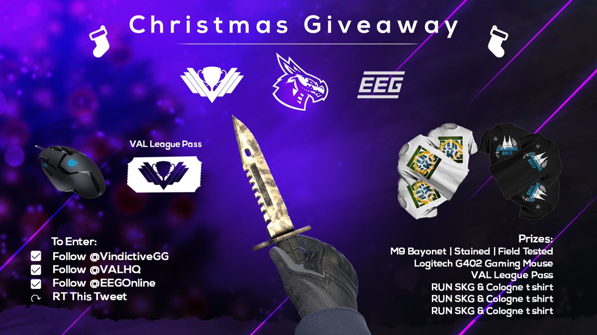 🎄Christmas Giveaway!🎄

We have teamed up with <a href="/VALHQ/">VAL | Home of Grassroots Esports</a> and <a href="/EEGOnline/">European Esports Gaming</a> to bring you a #Christmas Giveaway 🎅

To Enter:
☑️Follow <a href="/VindictiveGG/">Vindictive</a>
☑️Follow <a href="/EEGOnline/">European Esports Gaming</a>
☑️Follow <a href="/VALHQ/">VAL | Home of Grassroots Esports</a>
🔄Retweet this tweet

#Vindictive #giveaway #giveaways #CSGO #CSGOgiveaway