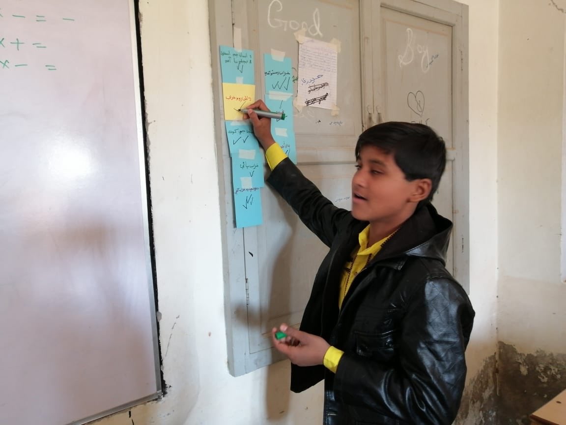 GRID_WashU's tweet photo. #EEQAP Ghotki team is all thumbs up after the great session with students of Sherdil Maher School. The students enjoyed building the connection circle and also identified major areas of concerns for quality education. https://t.co/6zPM2cmUbi