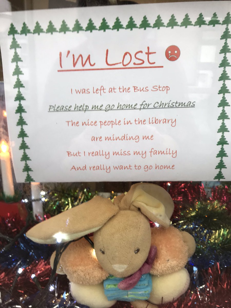 berjeffries's tweet photo. Please help Little Bunny go home to his family for Xmas . Found outside #ClifdenLibrary he loves colouring and reading #Christmas #Books but really misses his family 😢 https://t.co/t72qak7TKz