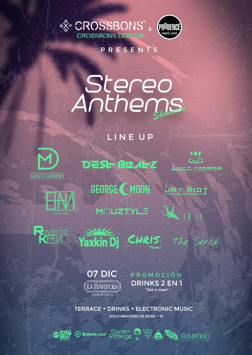 totalbeatmusic's tweet photo. ¡¡¡¡¡HOY!!!!!!! | #StereoAnthems Showcase | 7 DIC 16:00Hrs | @labartola.mx | +18+ID | Patrocinado por @crossbonsmexico @condonesprudence
-
#djsmexico #djs #dj #mexicanlabel #cdmx #beatnights #nightsparty https://t.co/sVzk1Nu8Dm https://t.co/ve7ixOD2Fc