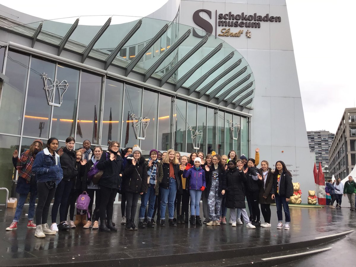 bhsdeutsch's tweet photo. The Lindt chocolate museum in Cologne was as popular as ever - lots of free samples and delicious hot drinks in the cafe afterwards - some ordered in German! A quick Bratwurst for lunch at the nautically themed harbour market  before starting our journey home. @BlackheathHigh https://t.co/bWj8XMLCm7