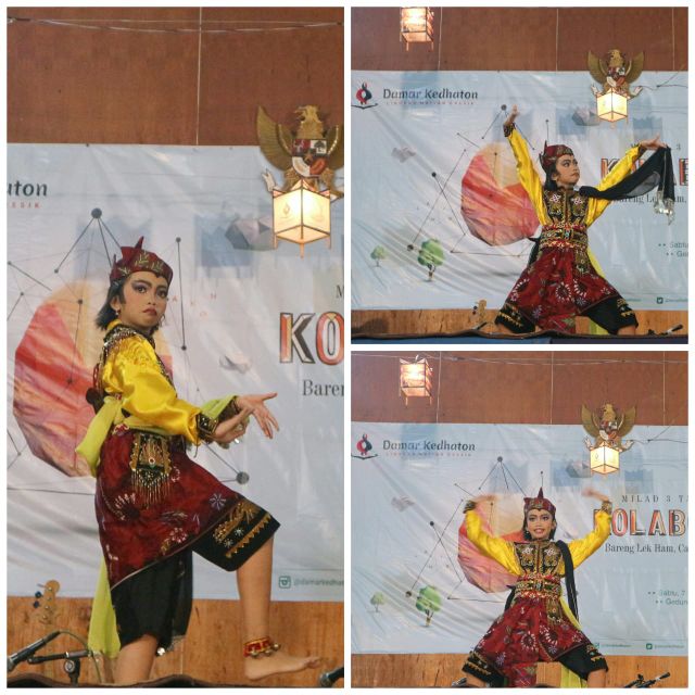 DamarKedhaton's tweet photo. Nuansa Kolaborasi Tigan malam ini dihangatkan oleh Tari Remo, persembahan dari adik Nadia, putri dari salah satu pegiat DK, Cak Nanang. #Maiyah #Milad3THDK #3TahunDK #TiganDK #DKDes https://t.co/sVpIFworky