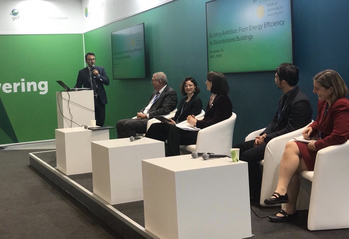 RobbieBisset's tweet image. .@WorldResources @theGEF showcase how emissions from buildings have risen last 2 years, - sector must decarbonize by 2050 if countries to meet #ParisAgreement targets - panel stresses #energyefficiency + #ThreePercentClub #COP25 #partnerships4planet #gcfgefinaction #gefclimate