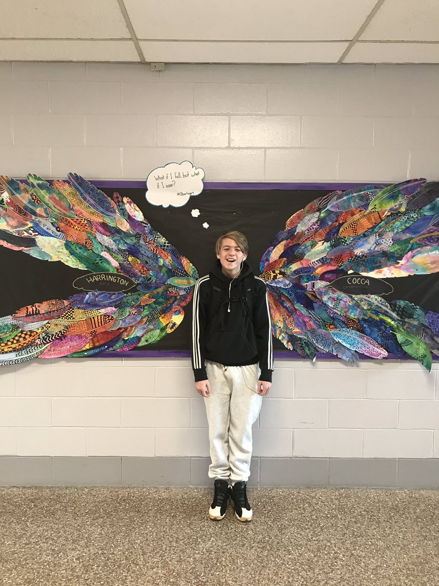 FazioSally's tweet photo. Love this bulletin board! Spread your wings and soar #OBHS 💜🖤#CharlieAngel 😇 😂 https://t.co/zs5QucIgTT