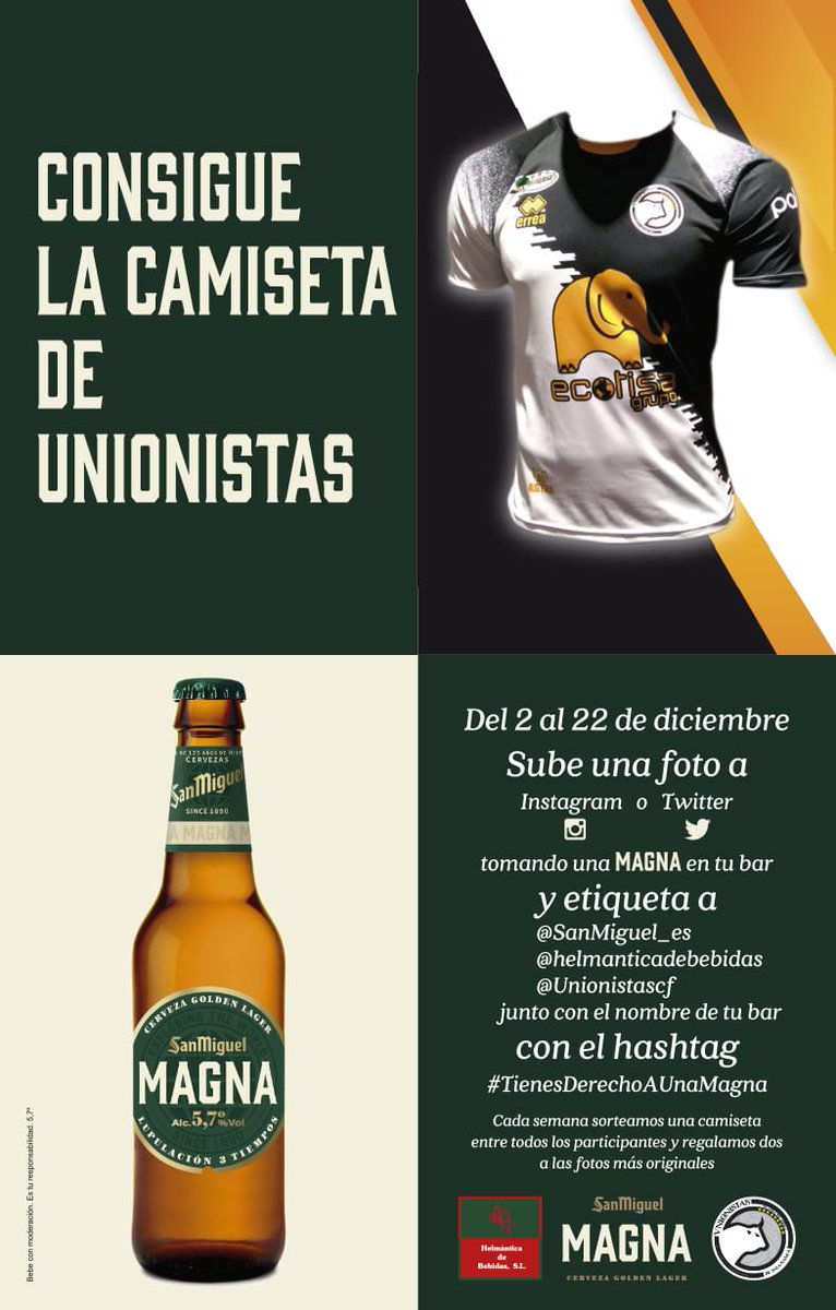 UnionistasCF's tweet photo. 📝 CONCURSO | ¡Nos están llegando muchas fotos! Tienes hasta el día 22 para conseguir la camiseta. 

Sube una imagen tomándote una Magna, etiqueta a @HelmanticaB, @SanMiguel y @UnionistasCF junto al nombre del bar donde estés y el hashtag #TienesDerechoAUnaMagna ¡y suerte! https://t.co/gc0srkhTjB