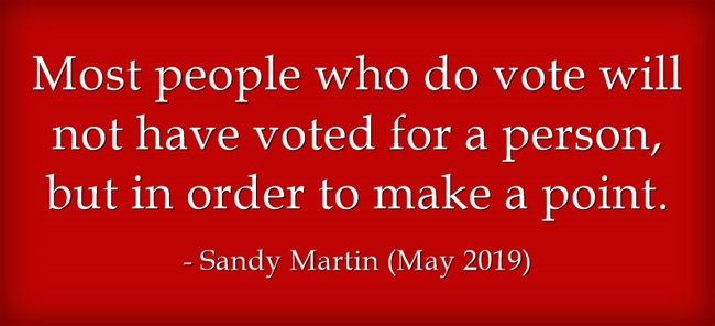 quotes_sandy's tweet photo. People vote to make a point, and not for a person. I should be so lucky. @sandyofipswich #vote #VoteTactically #VoteLabour2019 #VoteConservative2019 #VoteLibDem #VoteGreen2019 #VoteSNP2019 #VoteBrexitParty #Elections2019 #GE2019 #GeneralElection2019 #GeneralElection19 #brexit https://t.co/01uPtblNvr